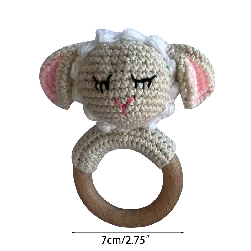 Mary Mainan Rattle Teether Kayu Bentuk Domba Crochet DIY Untuk Bayi Newborn