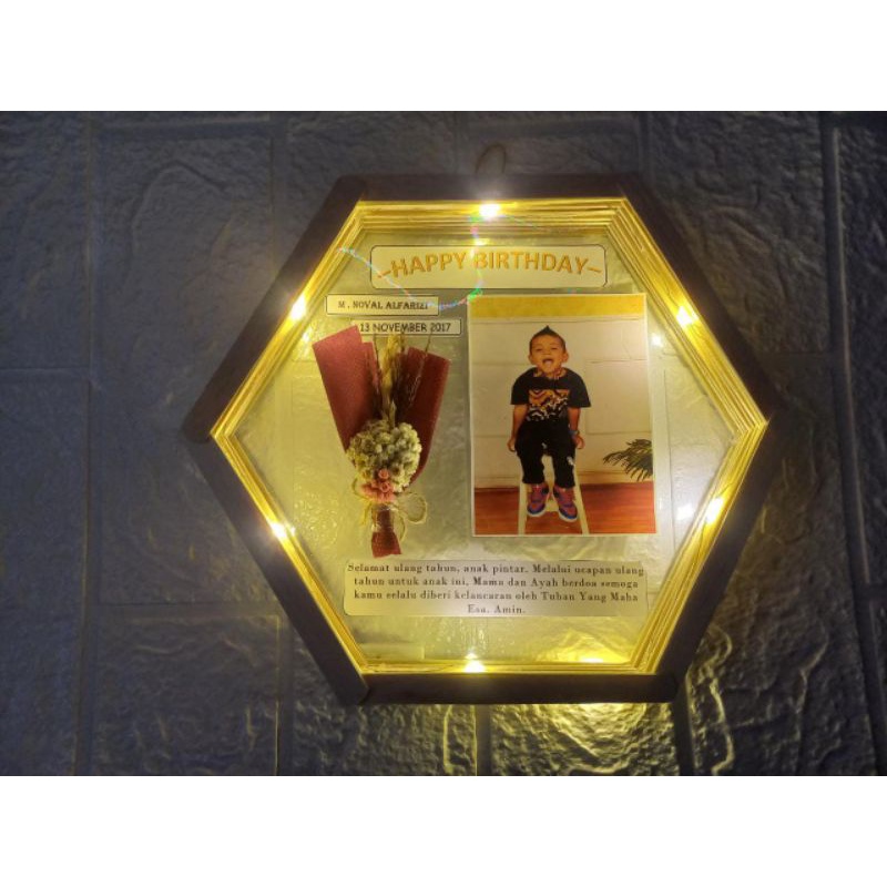 FRAME PAKAI LAMPU | FRAME 3D STIK ES KRIM BG TRANSPARAN| FRAME HEXAGONAL | GIFTBOX