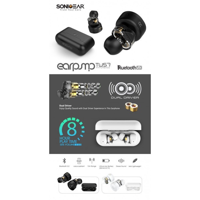 Earphone SonicGear Earpump TWS7 Hyperbass Bluetooth 5.0- Earpump TWS 7