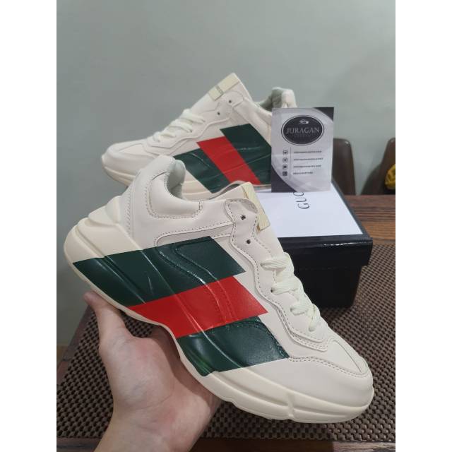 gucci rhyton web print leather sneaker