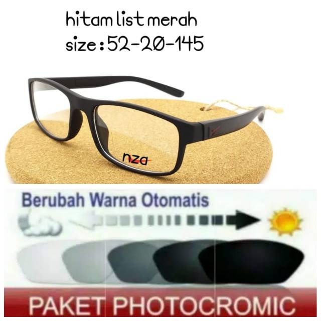 Frame Kacamata Pria Sporty Free Lensa Photocromic Minus Anti UV Plus Kaca mata Terbaru