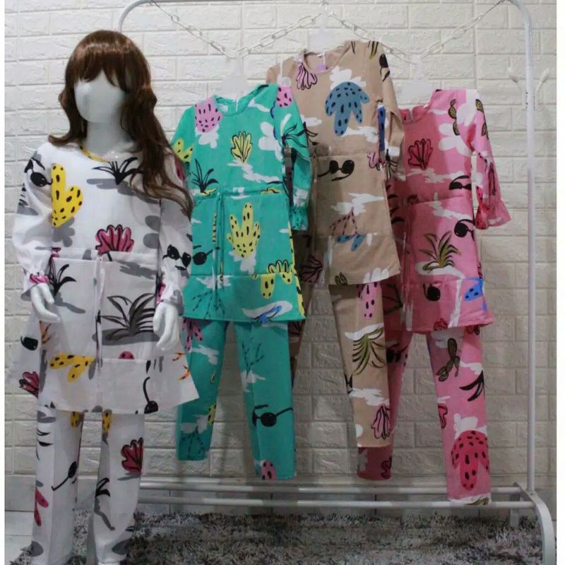 Setelan kaktus anak bahan Rayon usia 6-8 tahun