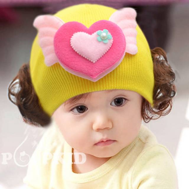 1234OS - TOPI KUPLUK RAJUT BAYI MOTIF KITTY &amp; LOVE/ TOPI UNISEX /  BABY HAT WIG / KUPLUK IMUT