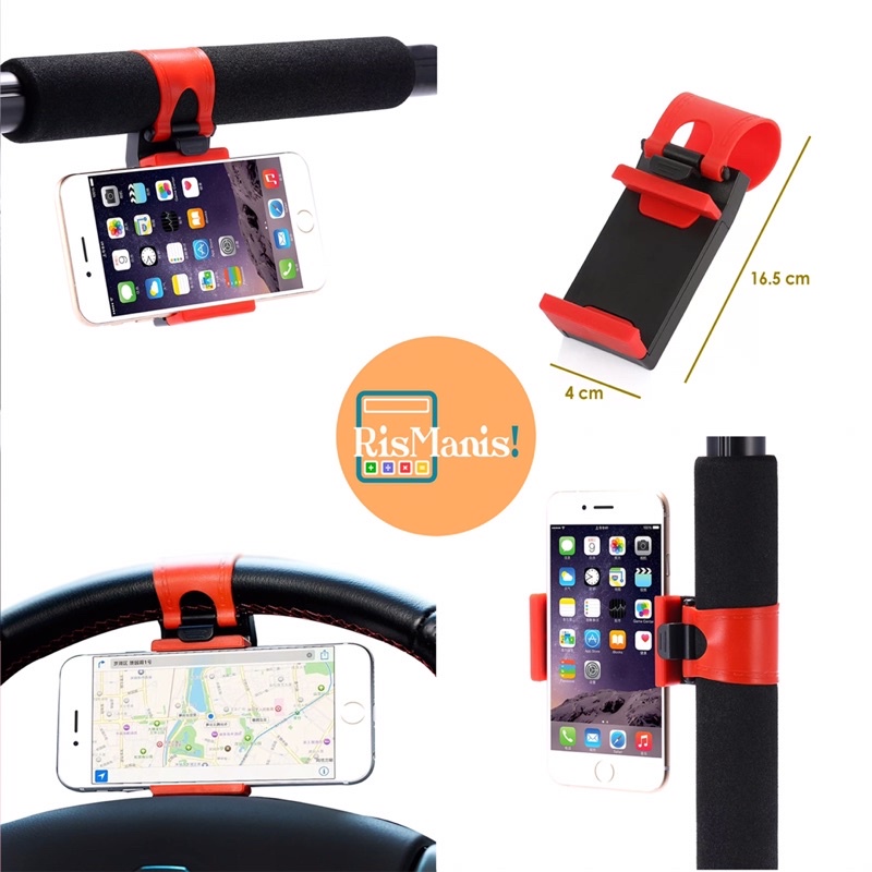 CAR STEERING PHONE HOLDER - Penjepit Ponsel Penahan HP Aksesoris Mobil Setir Kemudi Gagang Sepeda