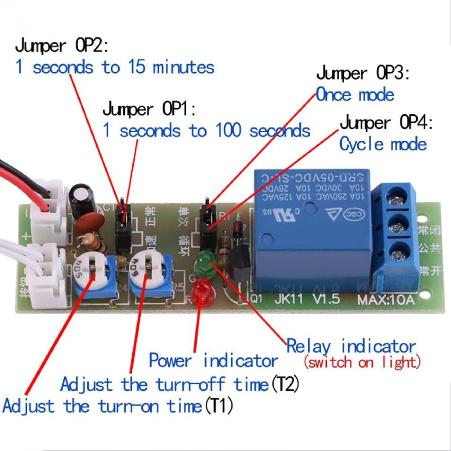 Modul Relay Timer DC ON-OFF 0-15 Menit Siklus dengan Saklar Trigger