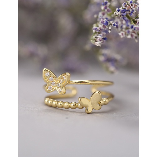 LRC Cincin Fashion Gold Micro Inlay Butterfly Double Ring V58320