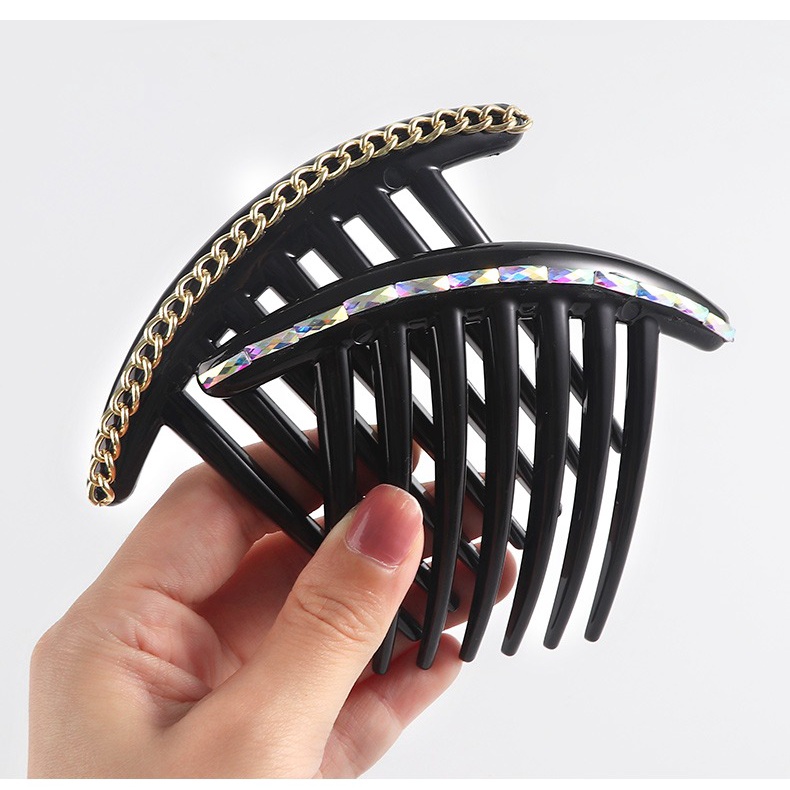 Sirkam Sanggul 10.3cm Import Rambut Modern dengan Aksesoris Mutiara Warna Hitam 7 Taring Pearl Hair Comb