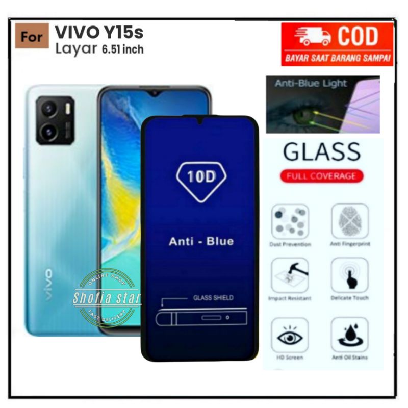 PROMO 2IN1 Tempered Glass Blue Light VIVO Y15S V23e Y01 ANTI Radiasi Full Cover Skin Carbon 3D