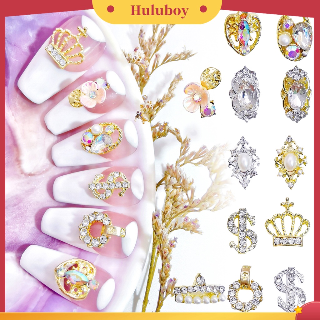 Huluboy Huluboy♡ 10pcs / Kantong Mahkota Dollar 3D Bahan Alloy Aksen Berlian Imitasi Untuk Dekorasi Nail Art