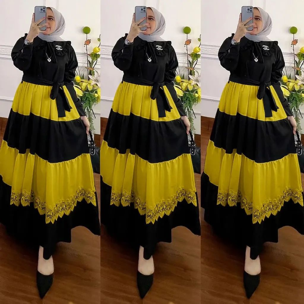 COD - Asmiranda Maxy Gamis Muslim Dress Shakila Aksen Renda Brukat Import Ld 110 Fashion Maxi Wanita Pesta Kondangan Modern Termurah Terlaris Fit S XL ( Free Bros )-4