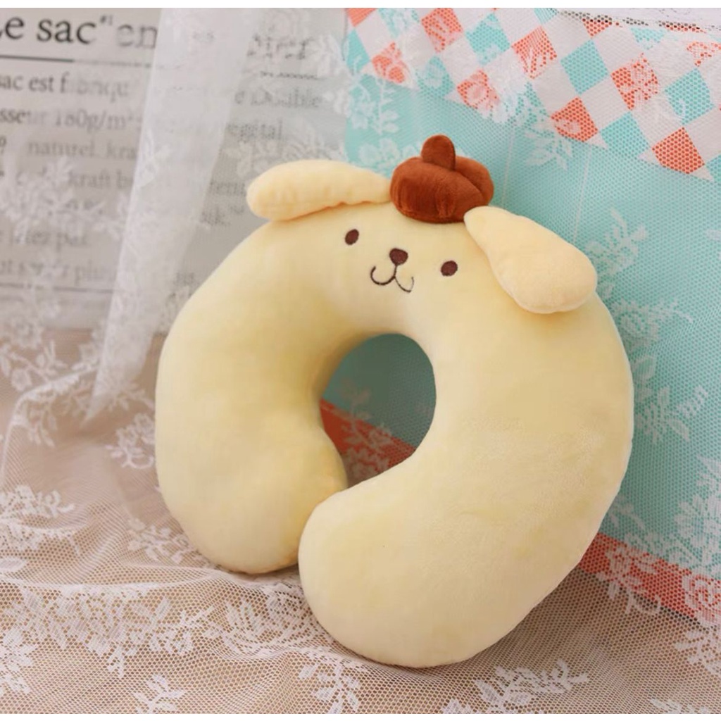 BANTAL LEHER BONEKA HELLO KITTY MELODY POMPOMPURIN CINNAMOROLL KUROMI NECK PILLOW IMPOR