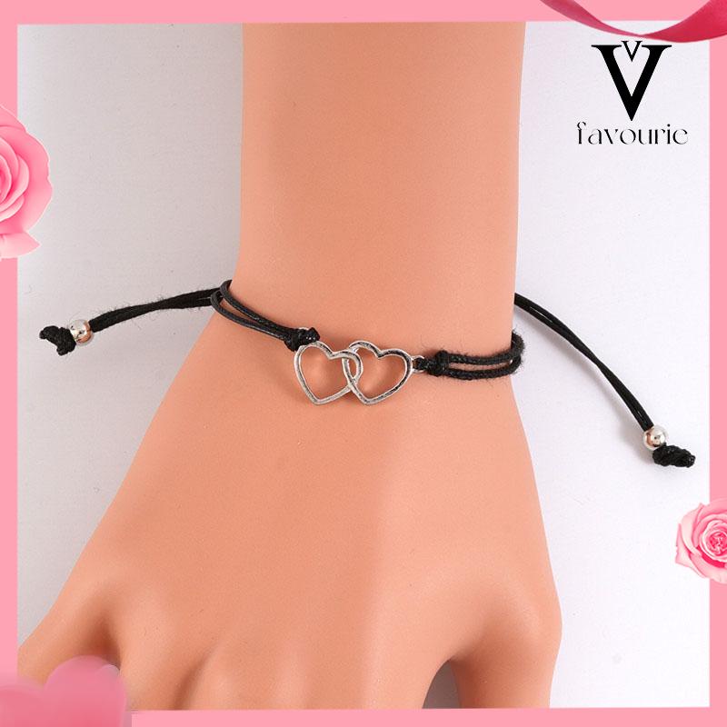 [COD]1 Pasang Double Heart Wax Woven Love Bracelet-FA