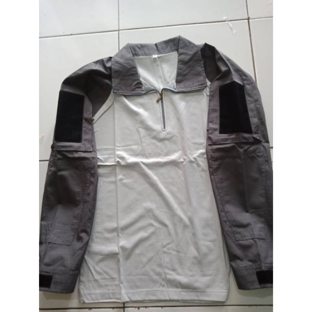 Combat Shirt Panjang Katun Combed abu Tua Lengan Ripstop