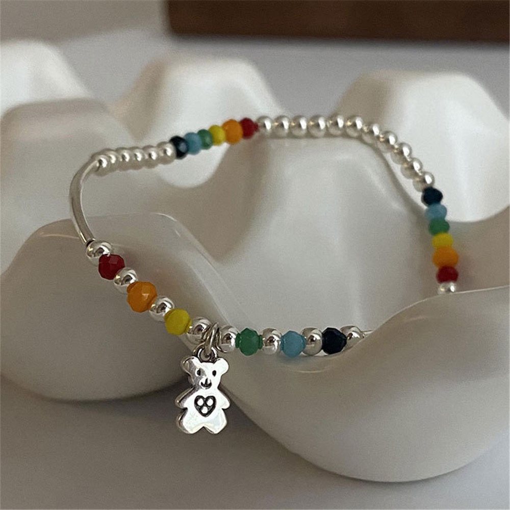 Korea Lucu Beruang Smiley Face Liontin Gelang Pelangi Warna-Warni Manik-Manik Bracelets Jewelry