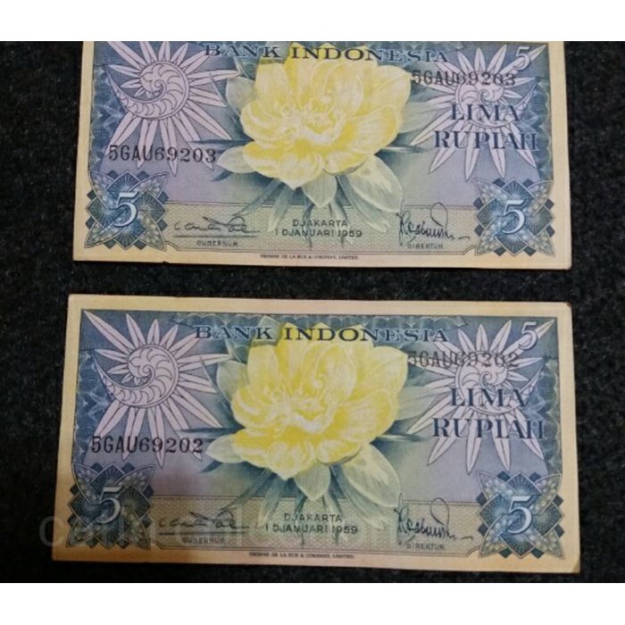 Langsung Order Uang kertas kuno 5 Rupiah tahun 1959 Berkualitas