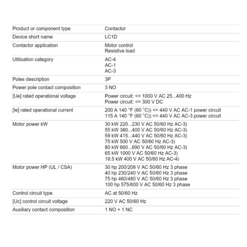 Kontactor Contactor LC1D115 115A 1NO 1NC.