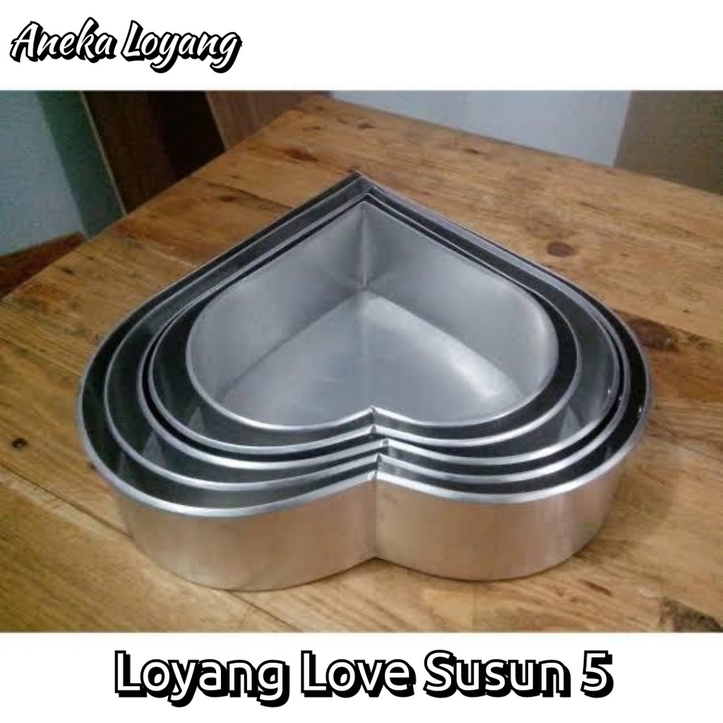 LOYANG LOVE SUSUN 5 SET ALUMINIUM LOYANG BOLU LOYANG HATI