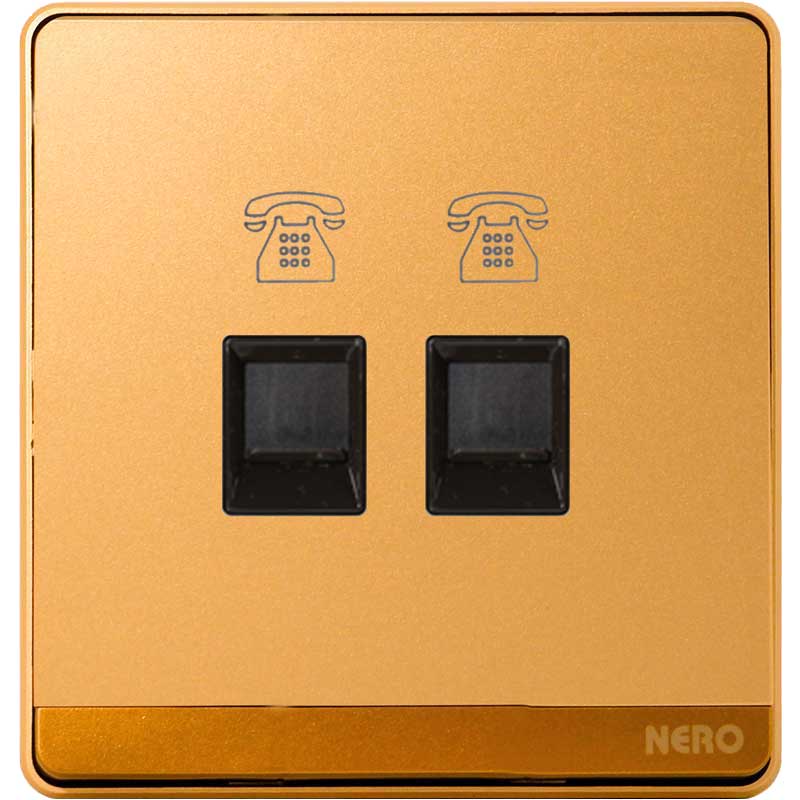 DECORA Q7PH2-Gold 2 Gang Telephone Outlet with Shutter NERO