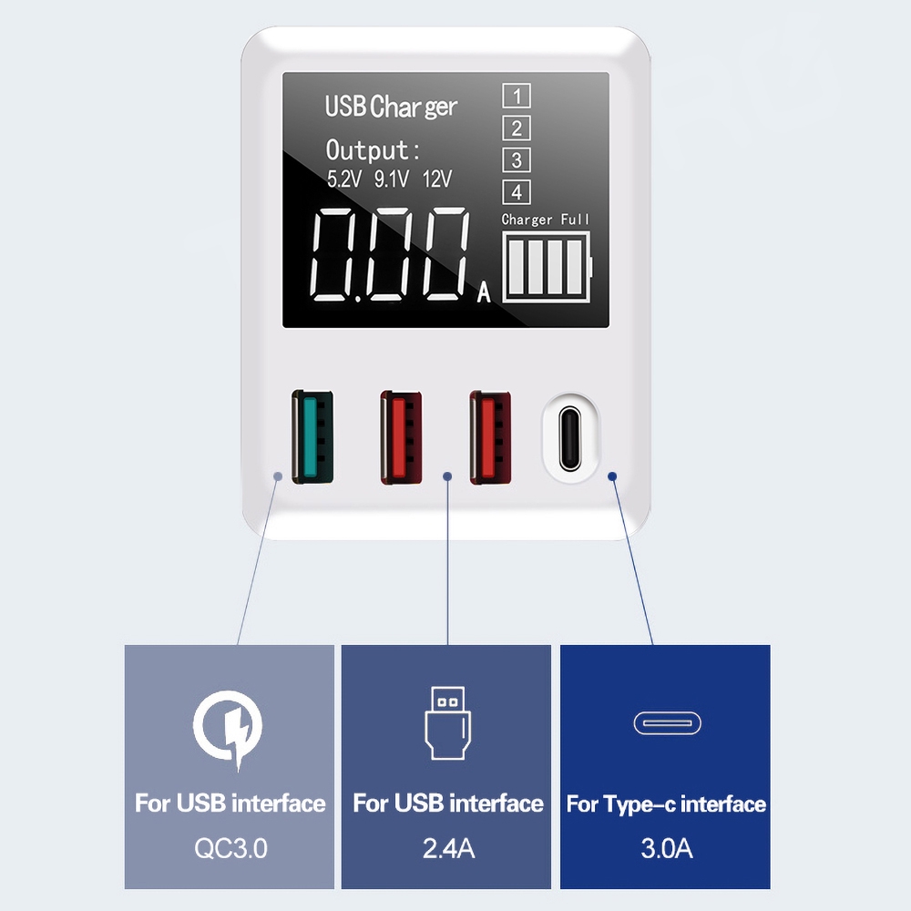 30W USB Fast Charger Quick Charge QC 3.0 Type C Mobile Phone 3 USB Port Hubs Smart Charger