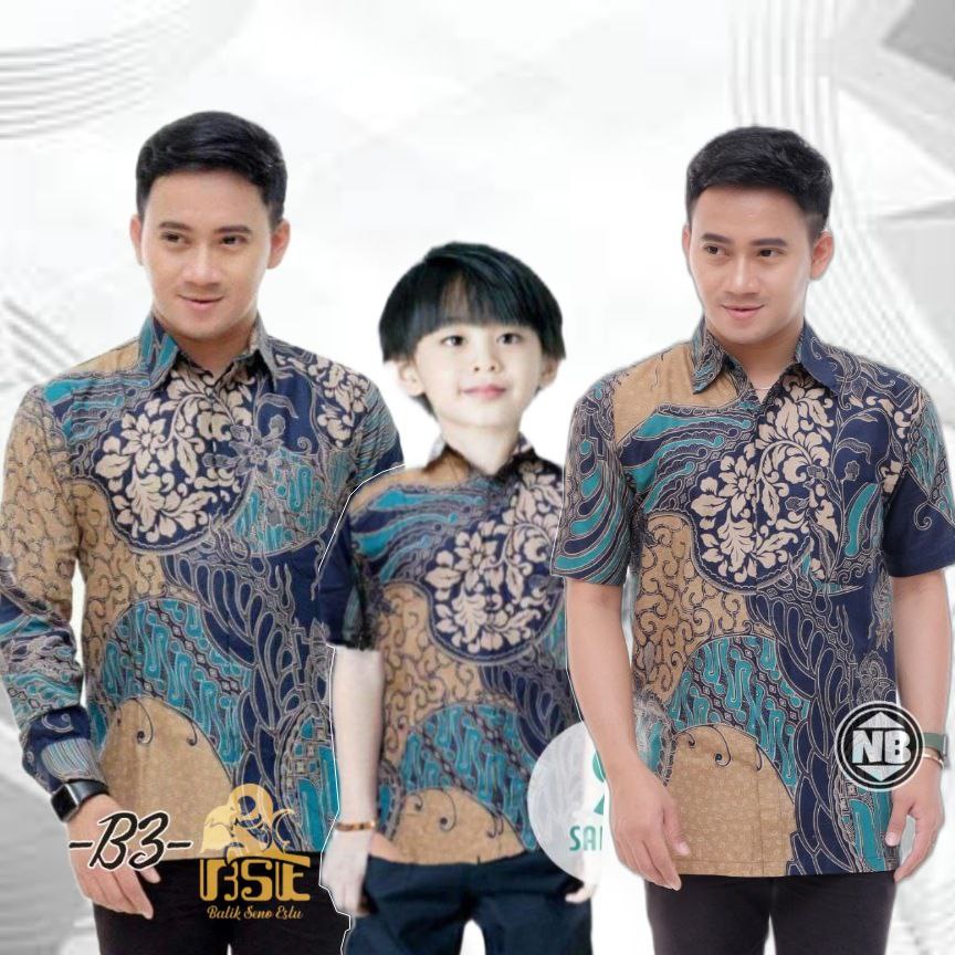 TERBARU Couple sweet || couple batik ayah dan anak cowok BATIK CAP TOSKA KEMEJA BATIK ANAK DAN AYAH IMUT BATIK