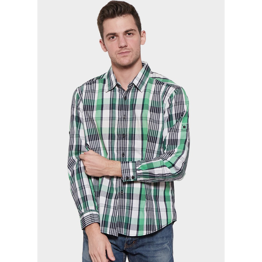 Kemeja Pria Printing Hijau 7145 Lengan Panjang YEGE