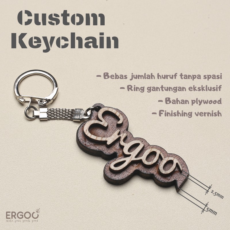 ERGOO Gantungan Kunci Kayu Timbul Custom