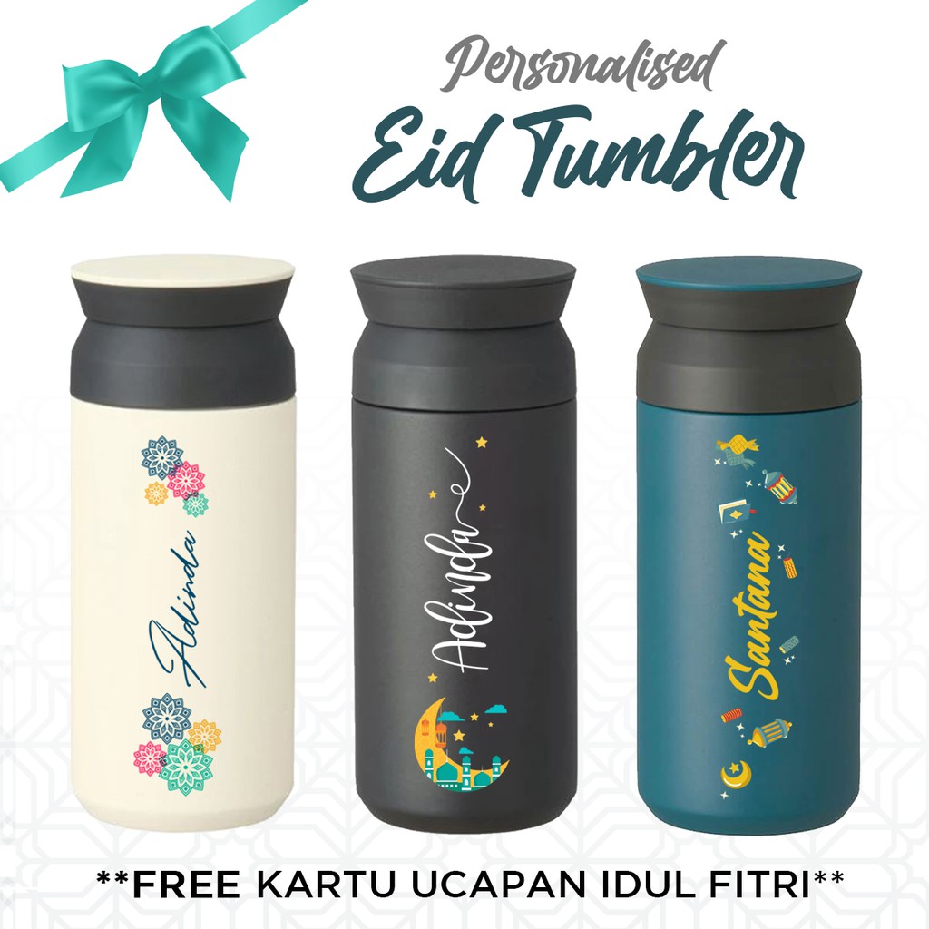 Tumbler Idul Fitri 500ml Travel Kado Hampers Bingkisan Lebaran Botol Minum Termos Kekinian Japanese Style Free Kartu