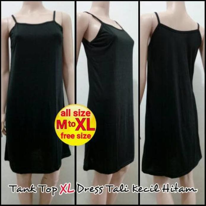 Tank Top Xl Dress Tali Kecil Hitam - Melar | Terusan Inner Panjang