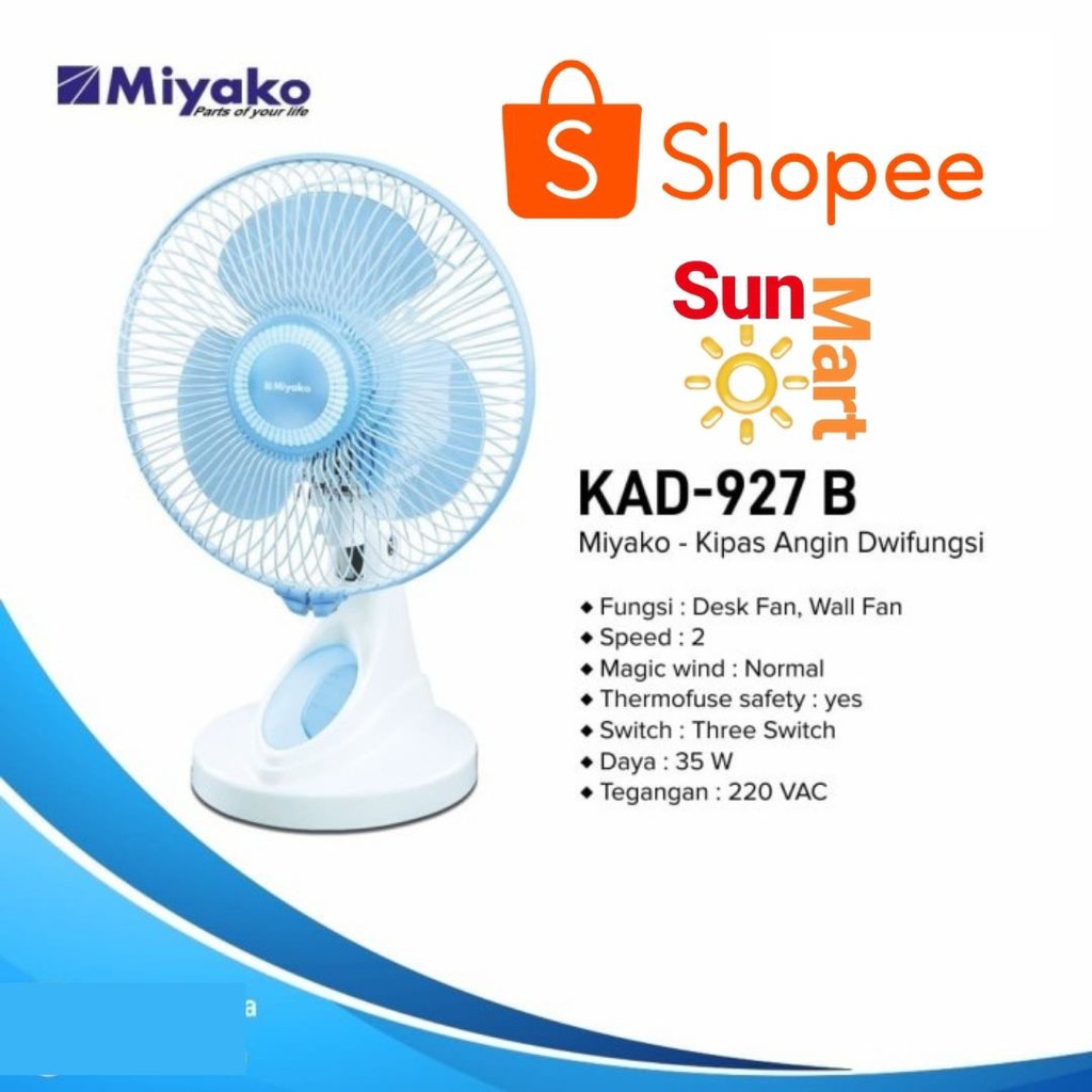 HARGA PROMO!! Kipas Angin Meja Dinding Desk Fan Wall Fan Miyako 2 IN 1 9 Inch 9&quot; KAD-927 B / KAD 927 B / KAD927B