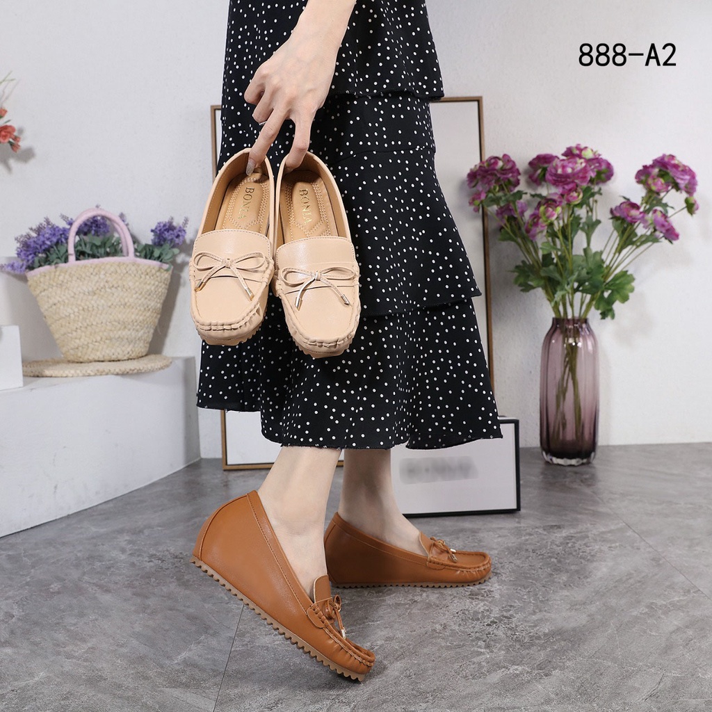 Kr Sepatu Wanita Leather #888-A2 Leather Ada Box Loafer Brown Apricot