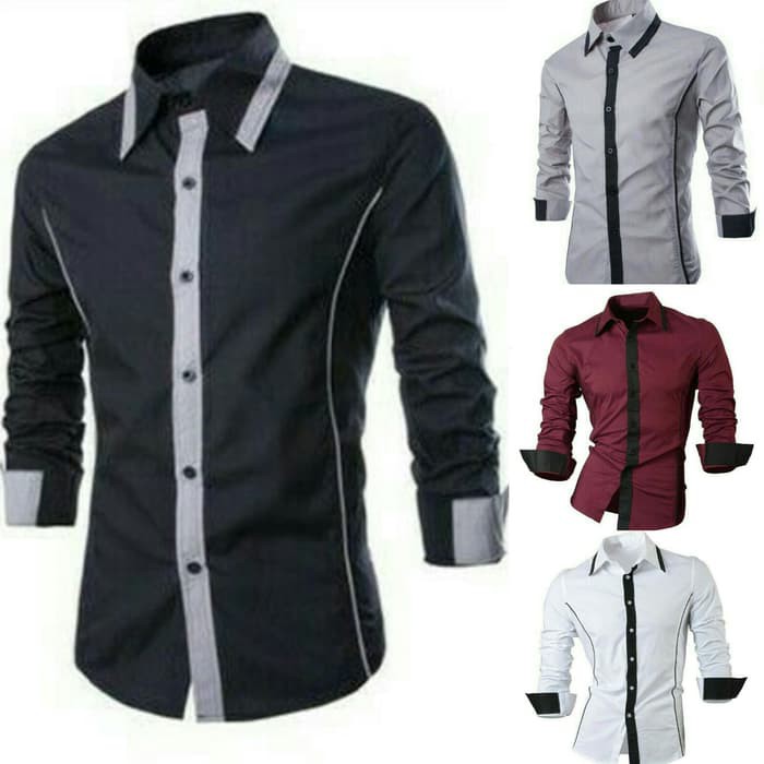 Kemeja Pria Alonzo Black Maroon Silver Formal Blazer Celana Kain Levis