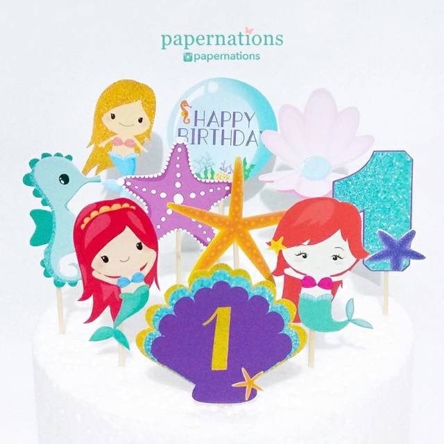 Cupcake Topper Under the Sea / Cupcake Topper Mermaid / Topper Kue Mermaid / Cake Topper Mermaid