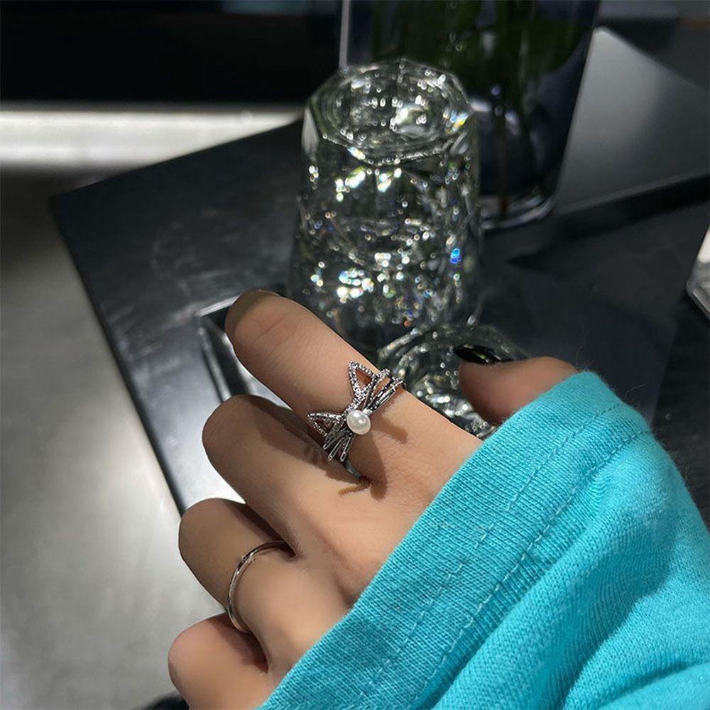 MXBEAUTY Cincin Kucing Kepribadian Lucu Cincin Ekor Berlian Berlian Imitasi Wanita Cincin Jari Perempuan Cincin Terbuka