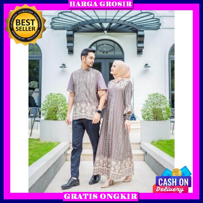 Ori Naura - Baju Couple Pasangan Kemeja Koko Maxi Dress Bahan Flanel Tarta Mix Toyobo 110 / Arrahfi 