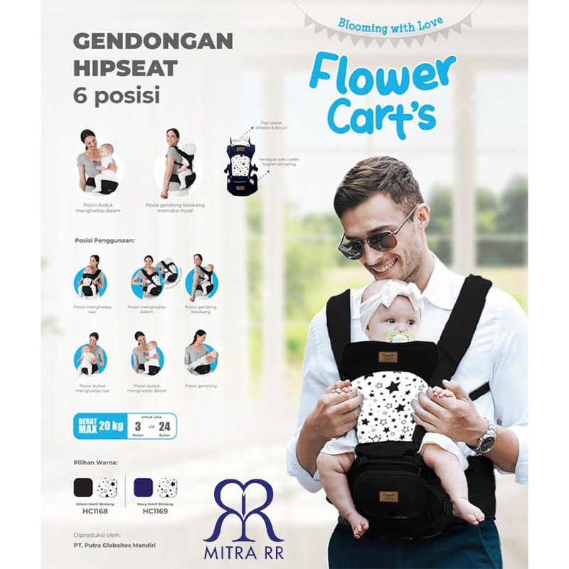 Hipseat Baby Carrier 6in1 Gendongan Bayi Depan 6 Posisi Flower Cart's | Happy Kids | Omiland