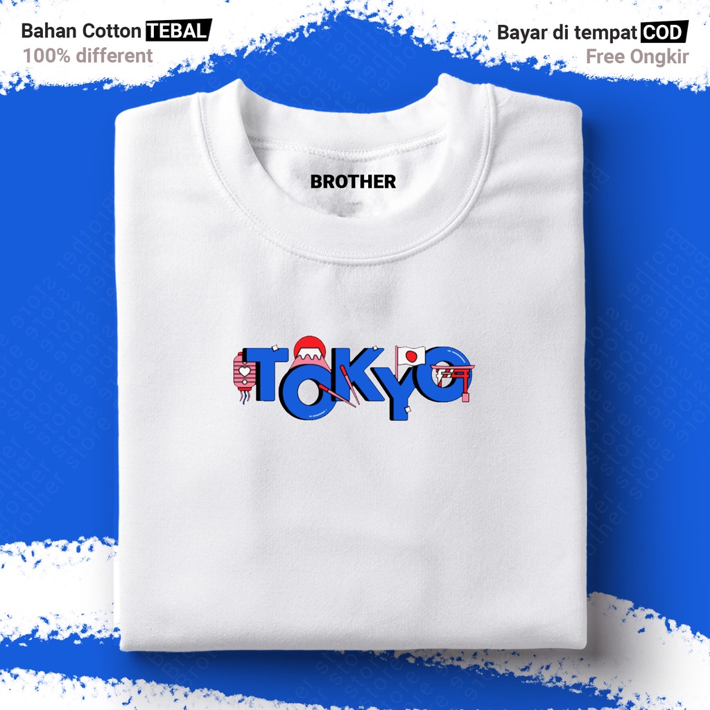 BROTHERSTORE Kaos Distro Articlel TOKYO KAOS TEXT print  pria Putih Premium