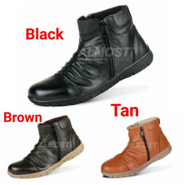 Sepatu Boots Casual Formal Kerja Pria Almost Low Boot Zipper Kulit Sapi Asli