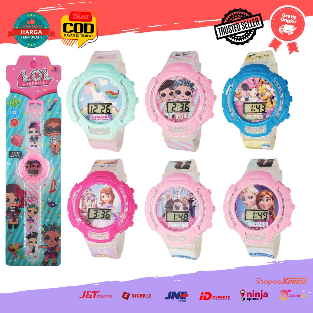 [COD] Jam Tangan Anak Cewek Karakter Kartun Kuda Pony LOL Mickey Mouse Sofia Frozen Melodi Musik Ser