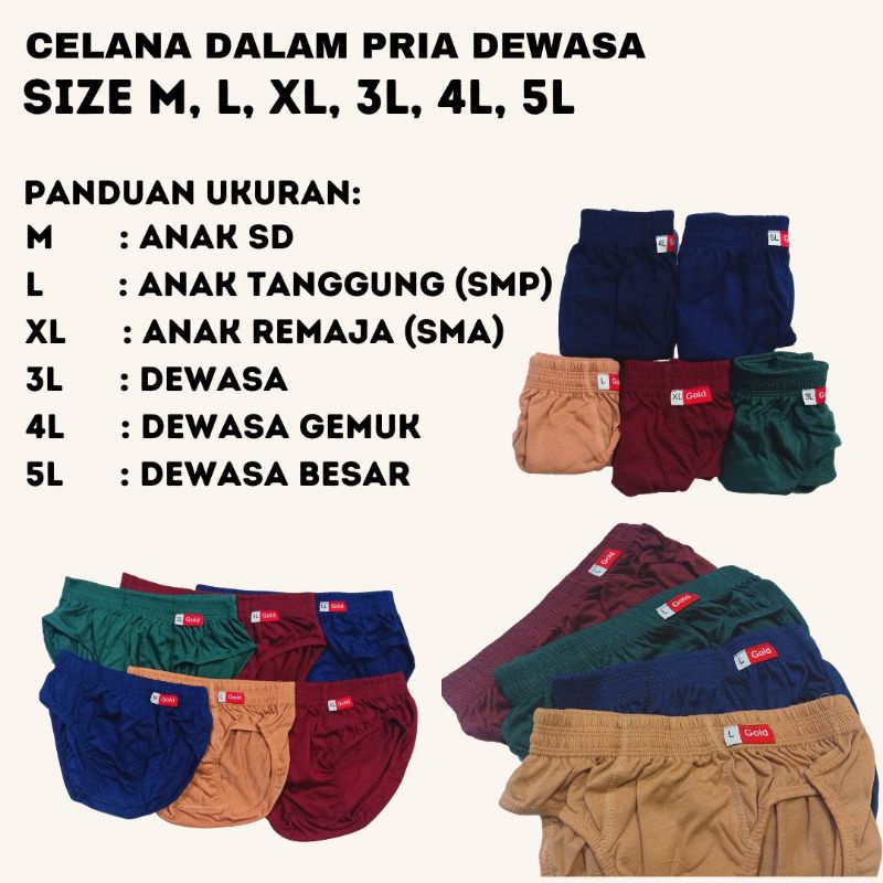 Celana Dalam CD Pria Dewasa Size M-L-XL-L3-L4-L5 Sempak Cowok GOLD/INDOTEX/NUGROS Lembaran Sempak Anak Remaja Dewasa Man Briefs