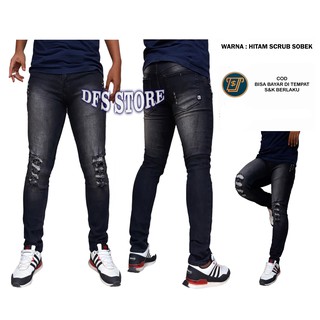 Jual DFS Celana Ripped Jeans Panjang Pria Sobek Lutut Denim Stretch