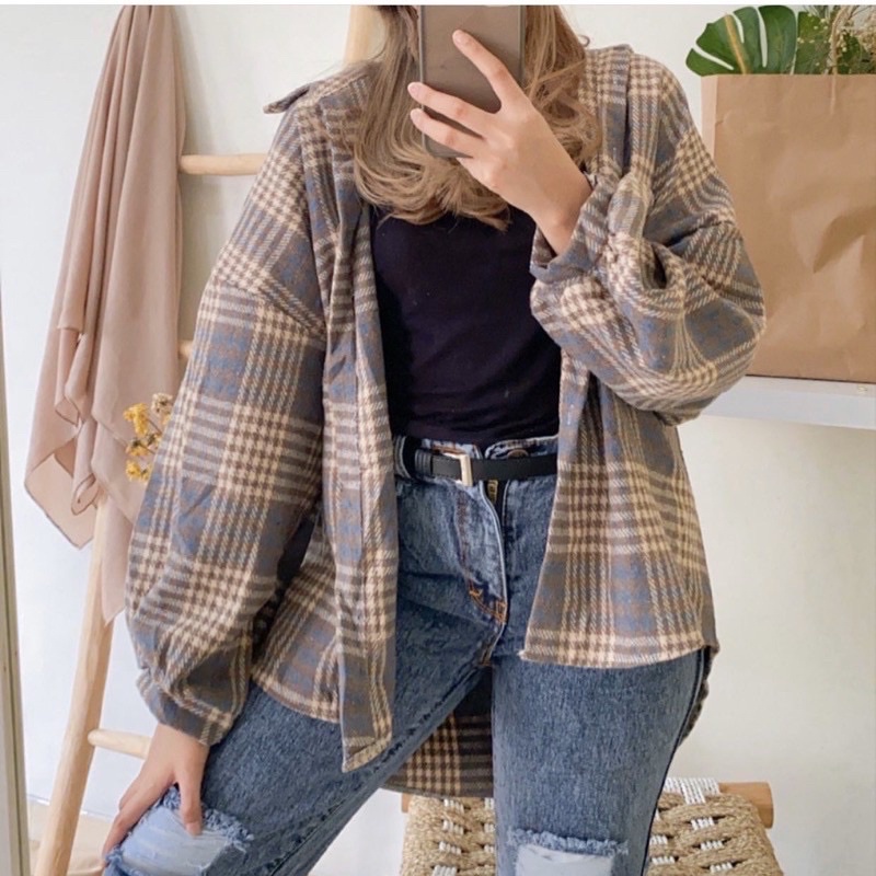Kimberly Flanel Shirt / Kemeja Flanel / Kemeja Flanel Oversize-Dove Ld 130