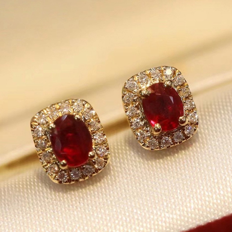 Anting Stud Cubic Zirconia Warna Merah Emas Serbaguna Untuk Wanita