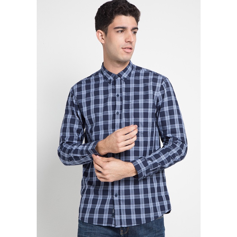 [Bombboogie] Kemeja Pria Kotak-Kotak Lengan Panjang Reguler Fit Original
