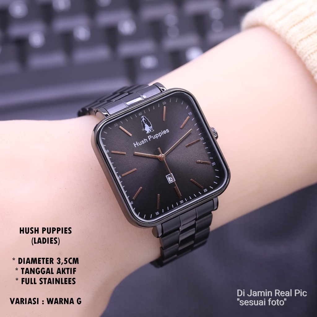 (BISA COD) JAM TANGAN HUSH PUPPIES H-004 RANTAI BODY SEGI TANGGAL AKTIF