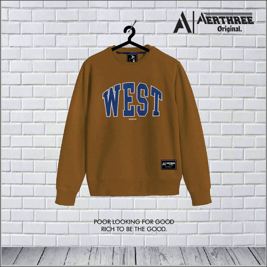 Sweater Crewneck Pria Bordir West South North Easy &amp; Boston Aneka Color Premium