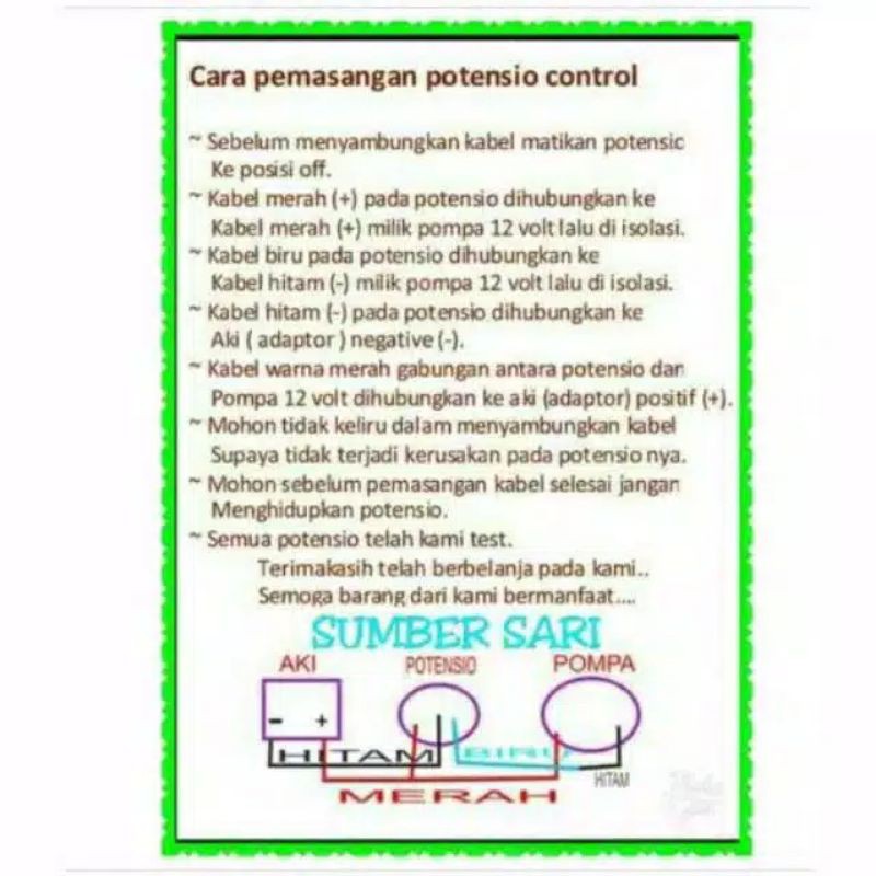 Potensio pengatur kecepatan Dinamo pompa air 12vdc