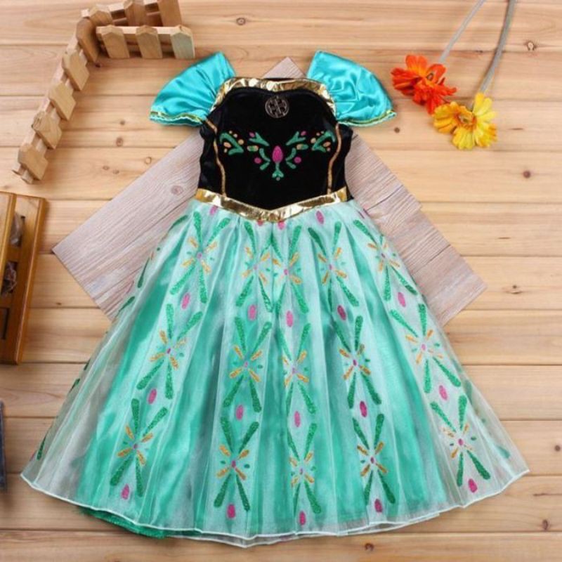 Dress Kostum Anak Baju Anak Perempuan winter Dress Kostum Princess warna Hijau Gaun Baju Pesta Anak 