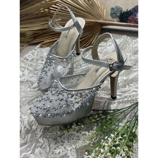 sepatu wedding Rafaizoutfit sepatu Sheira tali silver tinggi 9cm