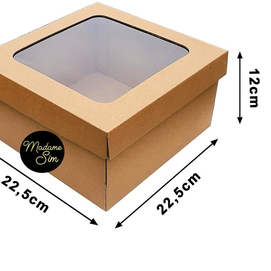 

❉ KOTAK KUE - CAKE BOX 22 x 22 x 12 CM - COKLAT + JENDELA (ISI 10 PCS) ✬