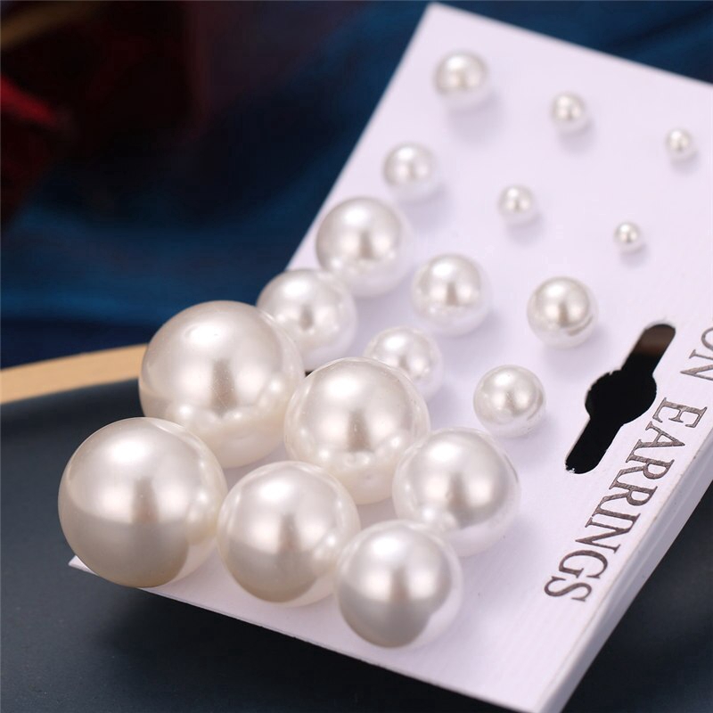 White Simulated Pearl Earrings Set For Women On Ear Ball Stud Earrings Bijouteria brincos Jewelry Accessories Wholesale